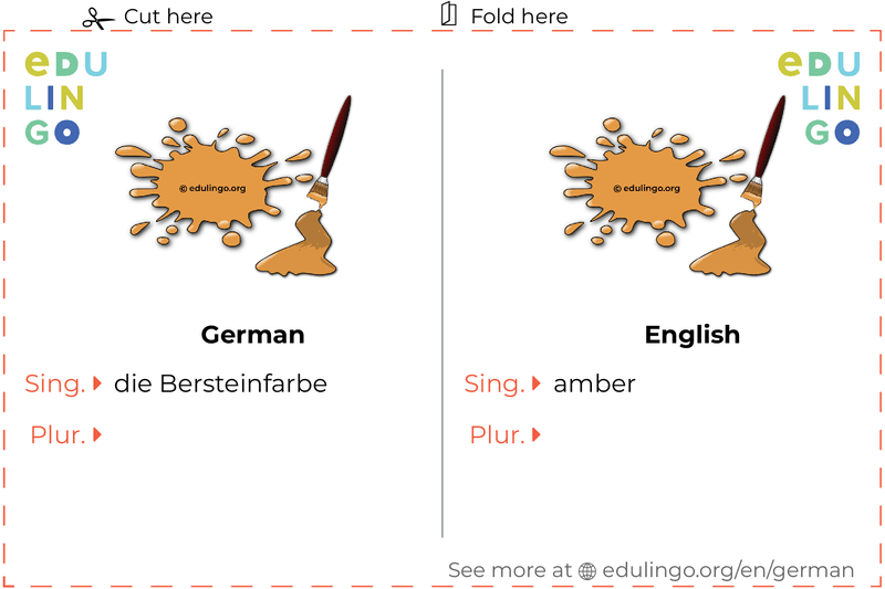 Amber in German vocabulary flashcard for printing, practicing and learning
