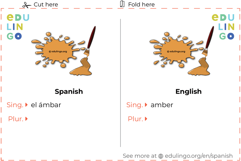 Amber in Spanish vocabulary flashcard for printing, practicing and learning