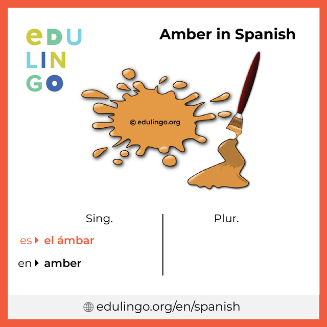 Amber in Spanish vocabulary picture with singular and plural for download and printing