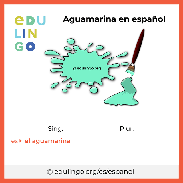 Imagen de vocabulario Aguamarina en español con singular y plural para descargar e imprimir