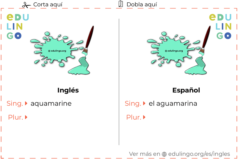 Ficha de Vocabulario Aguamarina en inglés para imprimir, practicar y aprender