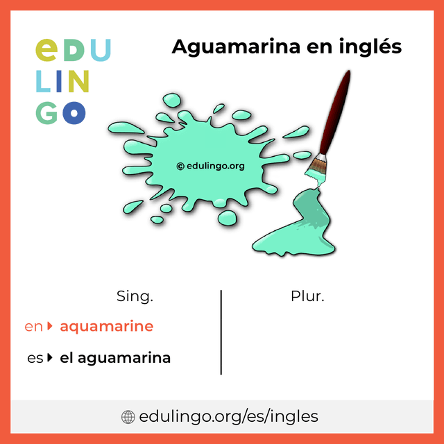 Imagen de vocabulario Aguamarina en inglés con singular y plural para descargar e imprimir
