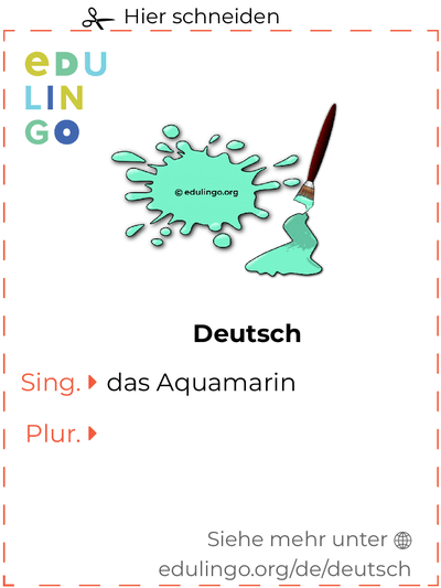 Aquamarin auf Deutsch Vokabelkartei zum Ausdrucken, Üben und Lernen