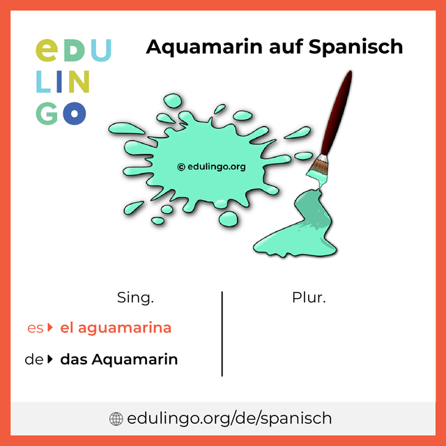 Aquamarin auf Spanisch Vokabelbild mit Singular und Plural zum Herunterladen und Ausdrucken