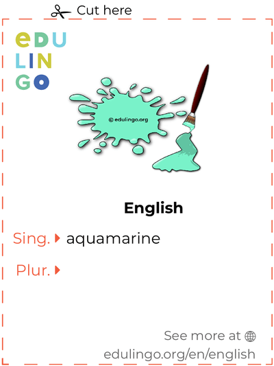 Aquamarine in English vocabulary flashcard for printing, practicing and learning