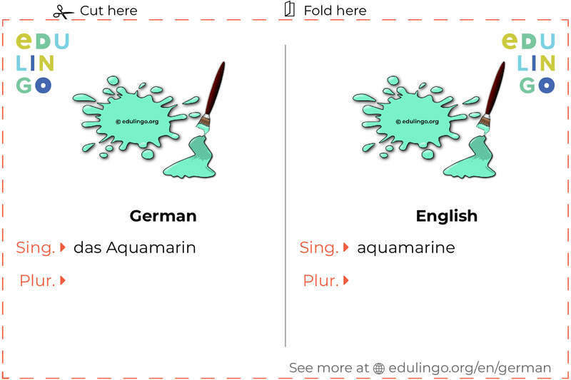 Aquamarine in German vocabulary flashcard for printing, practicing and learning