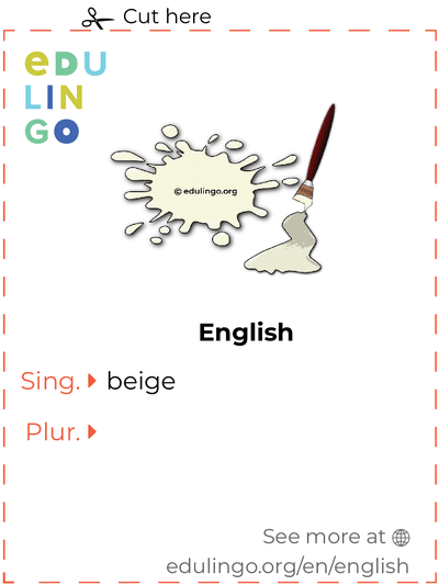 Beige in English vocabulary flashcard for printing, practicing and learning