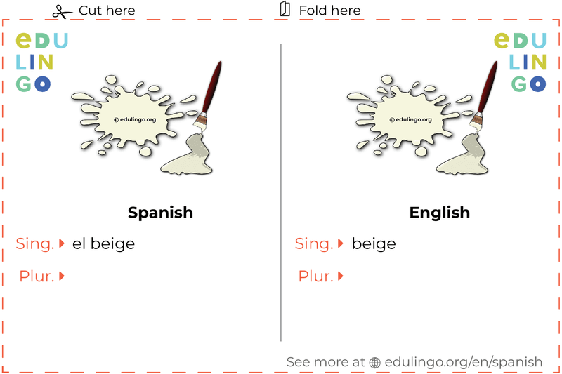 Beige in Spanish vocabulary flashcard for printing, practicing and learning