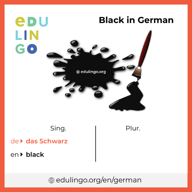 Black in German vocabulary picture with singular and plural for download and printing