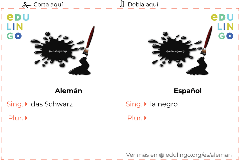 Ficha de Vocabulario Negro en alemán para imprimir, practicar y aprender