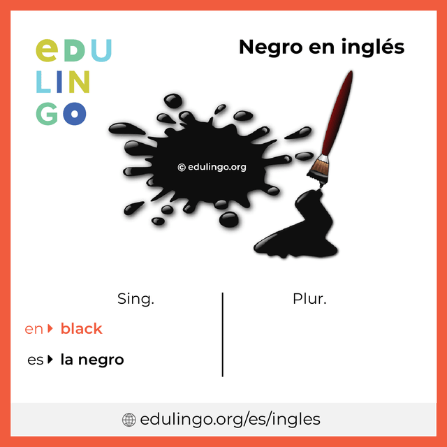 Imagen de vocabulario Negro en inglés con singular y plural para descargar e imprimir