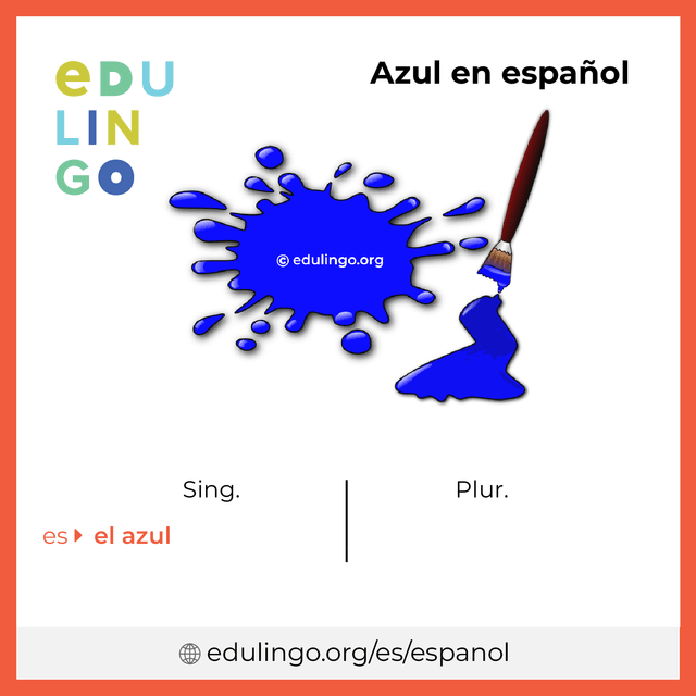Imagen de vocabulario Azul en español con singular y plural para descargar e imprimir