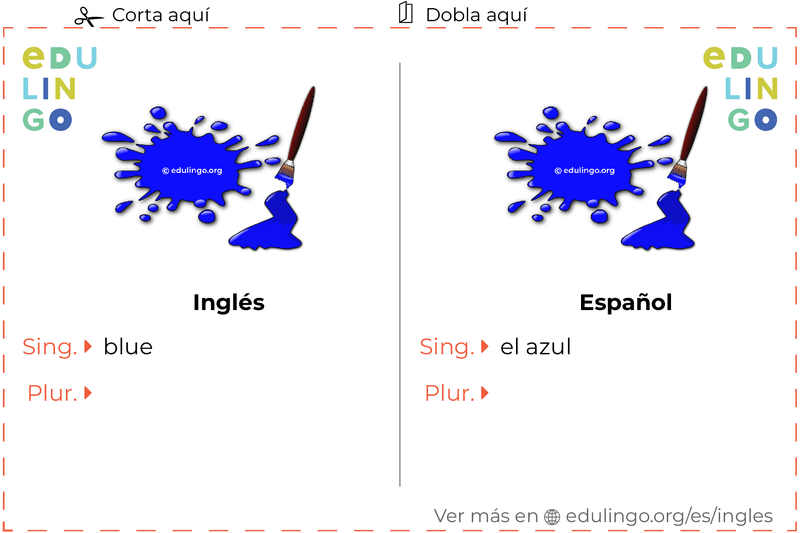 Ficha de Vocabulario Azul en inglés para imprimir, practicar y aprender