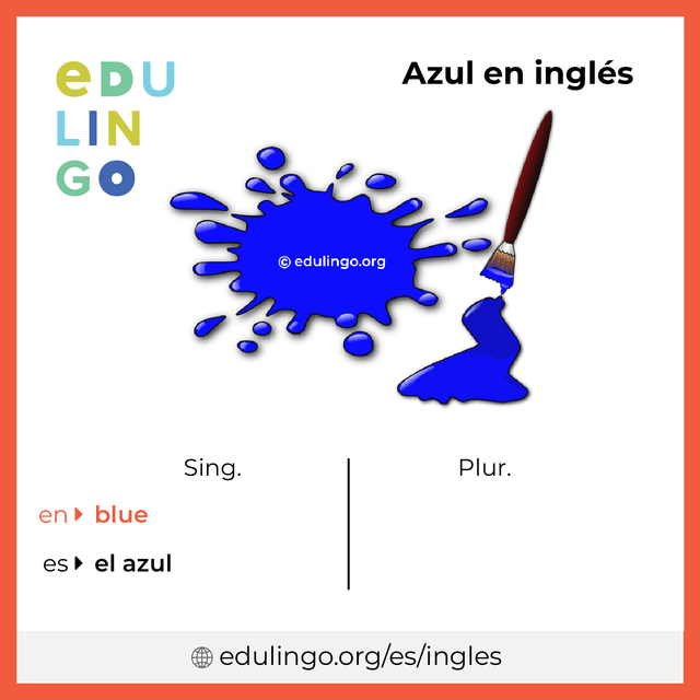 Imagen de vocabulario Azul en inglés con singular y plural para descargar e imprimir