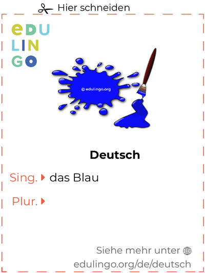 Blau auf Deutsch Vokabelkartei zum Ausdrucken, Üben und Lernen