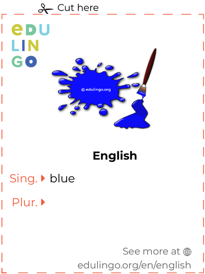 Blue in English vocabulary flashcard for printing, practicing and learning