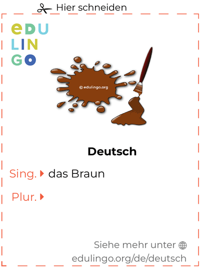 Braun auf Deutsch Vokabelkartei zum Ausdrucken, Üben und Lernen