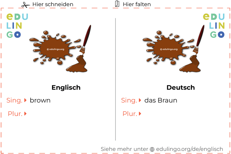 Braun auf Englisch Vokabelkartei zum Ausdrucken, Üben und Lernen