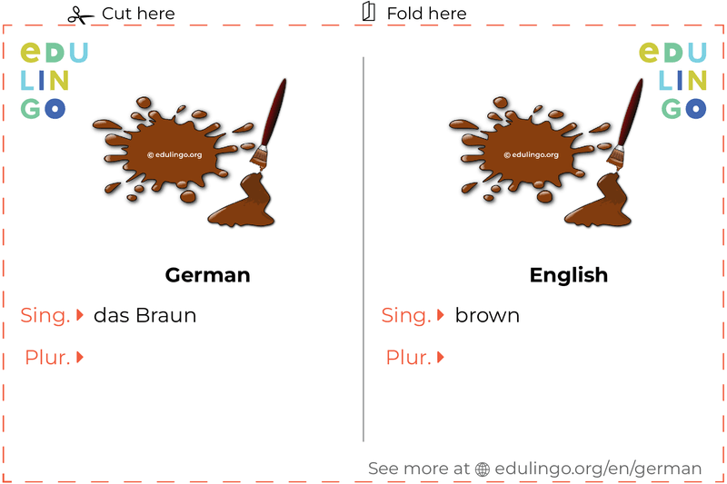 Brown in German vocabulary flashcard for printing, practicing and learning