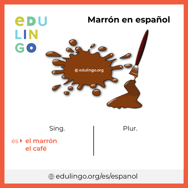 Imagen de vocabulario Marrón en español con singular y plural para descargar e imprimir