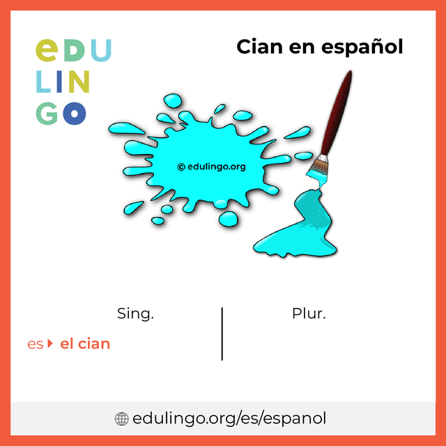 Imagen de vocabulario Cian en español con singular y plural para descargar e imprimir