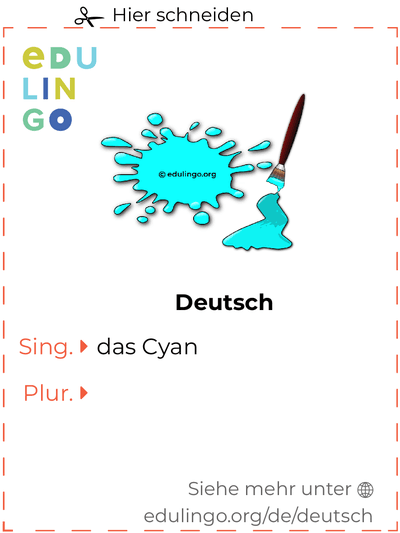 Cyan auf Deutsch Vokabelkartei zum Ausdrucken, Üben und Lernen
