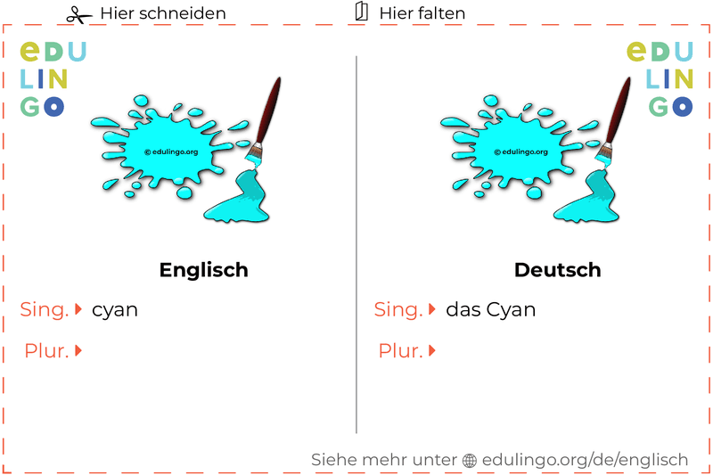 Cyan auf Englisch Vokabelkartei zum Ausdrucken, Üben und Lernen