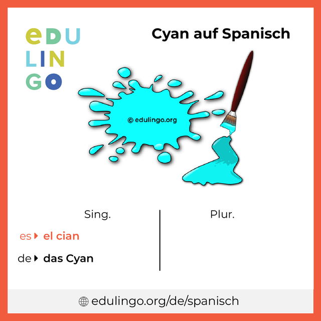 Cyan auf Spanisch Vokabelbild mit Singular und Plural zum Herunterladen und Ausdrucken