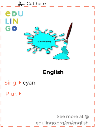 Cyan in English vocabulary flashcard for printing, practicing and learning