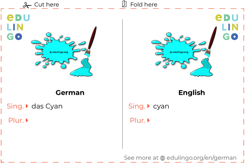 Cyan in German vocabulary flashcard for printing, practicing and learning