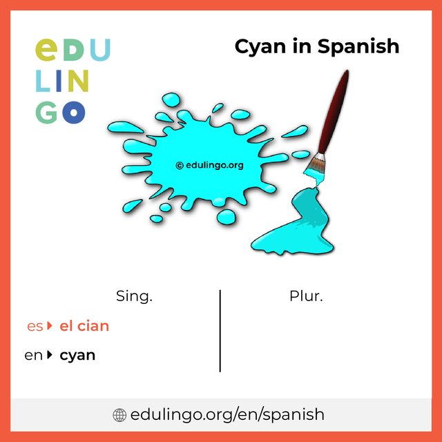 Cyan in Spanish vocabulary picture with singular and plural for download and printing