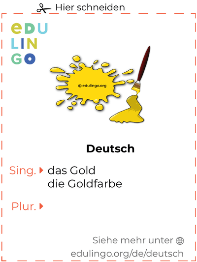 Gold auf Deutsch Vokabelkartei zum Ausdrucken, Üben und Lernen