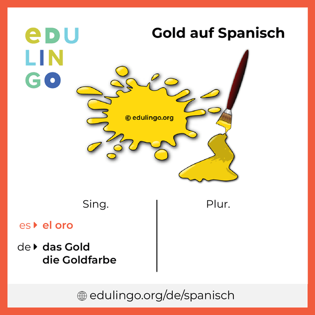 Gold auf Spanisch Vokabelbild mit Singular und Plural zum Herunterladen und Ausdrucken
