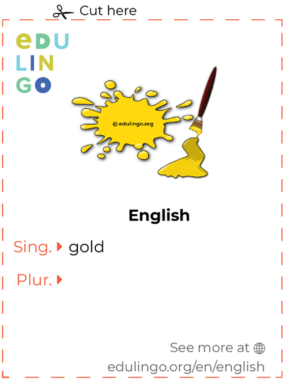 Gold in English vocabulary flashcard for printing, practicing and learning