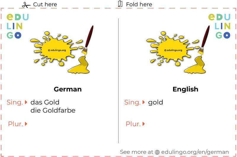 Gold in German vocabulary flashcard for printing, practicing and learning