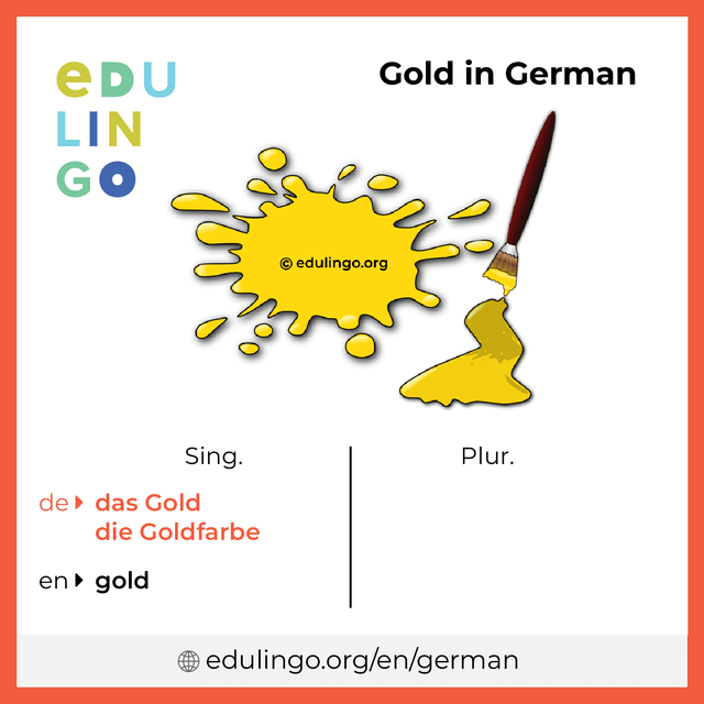 Gold in German vocabulary picture with singular and plural for download and printing