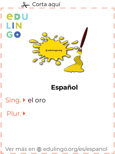 Ficha de Vocabulario Oro en español para imprimir, practicar y aprender