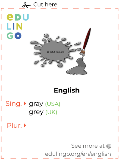 Gray in English vocabulary flashcard for printing, practicing and learning