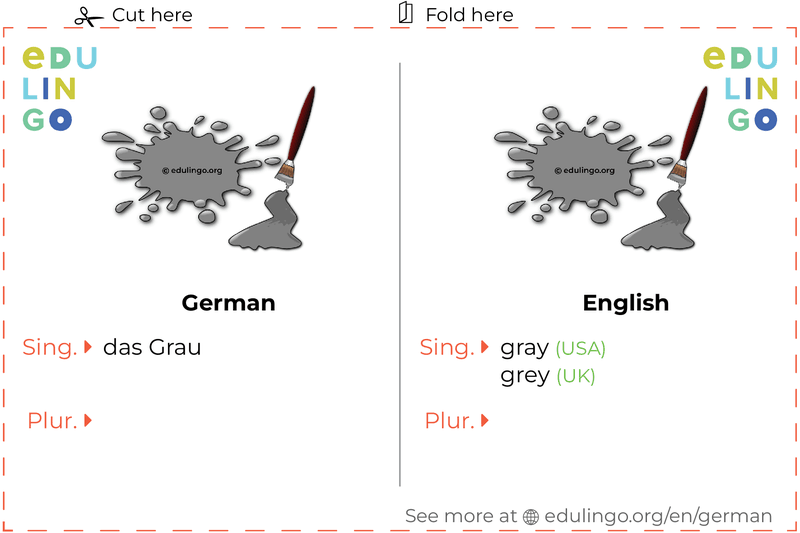 Gray in German vocabulary flashcard for printing, practicing and learning