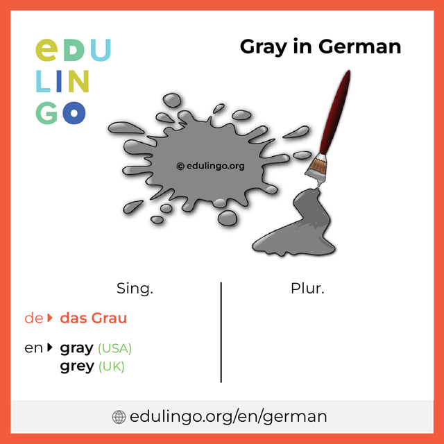 Gray in German vocabulary picture with singular and plural for download and printing