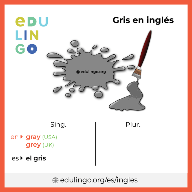 Imagen de vocabulario Gris en inglés con singular y plural para descargar e imprimir