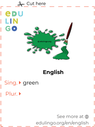 Green in English vocabulary flashcard for printing, practicing and learning