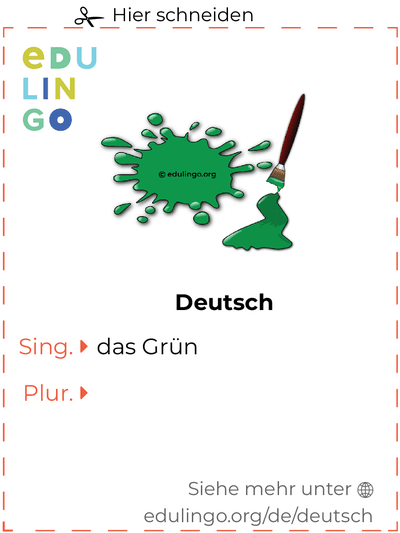 Grün auf Deutsch Vokabelkartei zum Ausdrucken, Üben und Lernen