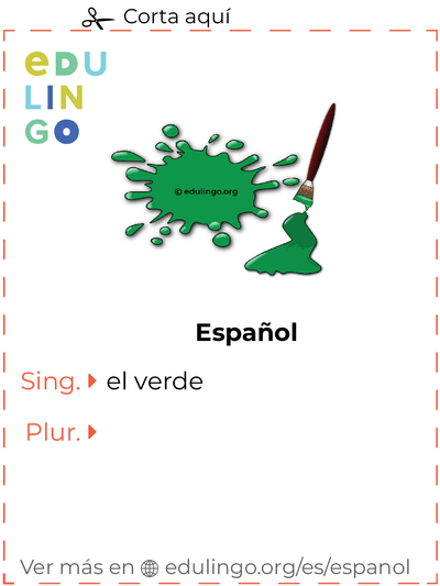 Ficha de Vocabulario Verde en español para imprimir, practicar y aprender