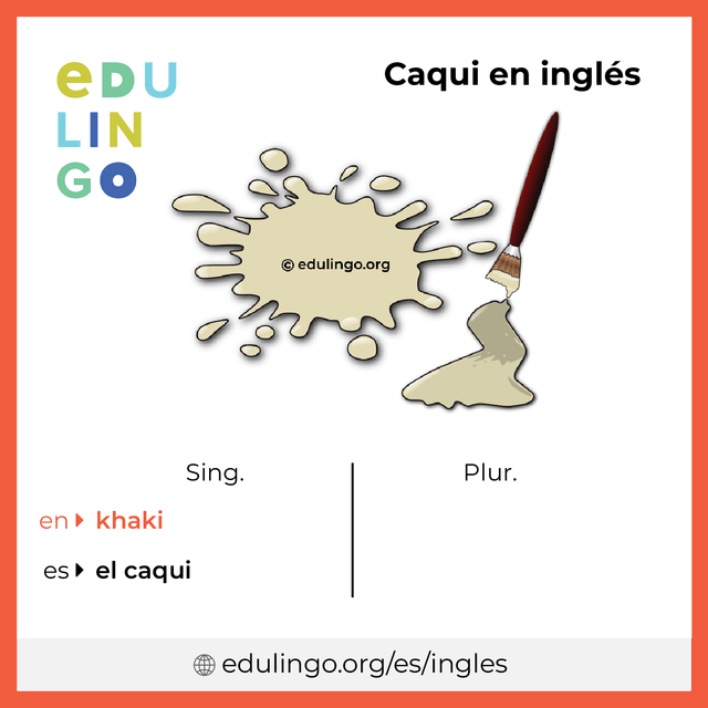 Imagen de vocabulario Caqui en inglés con singular y plural para descargar e imprimir