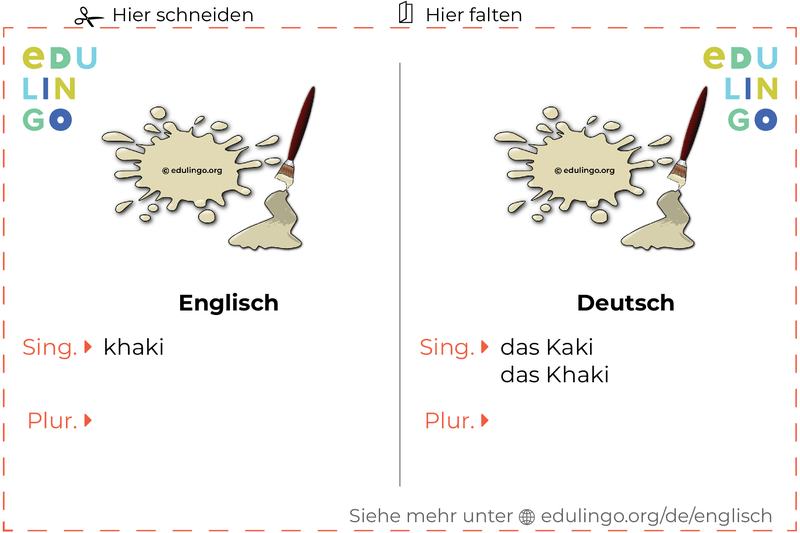 Kaki auf Englisch Vokabelkartei zum Ausdrucken, Üben und Lernen