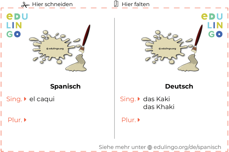 Kaki auf Spanisch Vokabelkartei zum Ausdrucken, Üben und Lernen