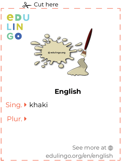 Khaki in English vocabulary flashcard for printing, practicing and learning