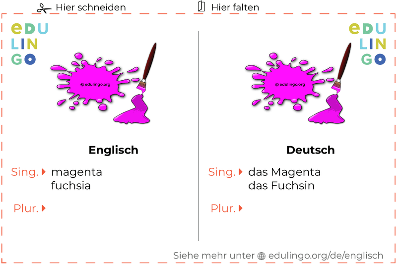 Magenta auf Englisch Vokabelkartei zum Ausdrucken, Üben und Lernen