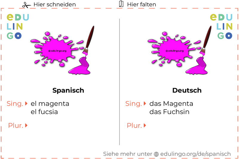 Magenta auf Spanisch Vokabelkartei zum Ausdrucken, Üben und Lernen